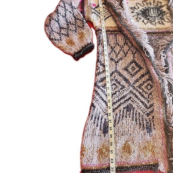 PILCRO Anthropologie Evil Eye Fringe Wool Linen Cardigan Sweater Size XS / S - Picture 3 of 15
